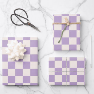 Purple Check, Chequerboard Pattern, Chequered Wrapping Paper Sheet