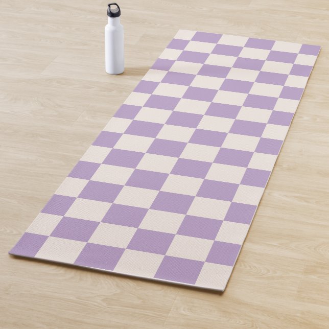 Purple Check, Chequerboard Pattern, Chequered Yoga Mat (In Situ)