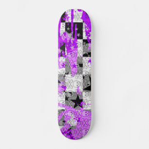 Purple Check Star Skull Skateboard