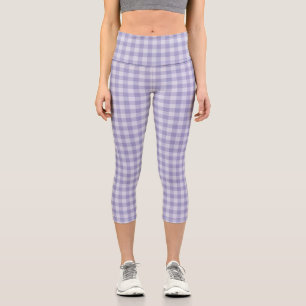 Purple Checkerboard Pattern Capri Leggings