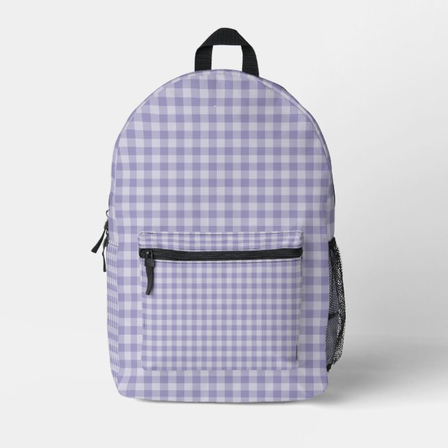 Purple Checkerboard Pattern Printed Backpack (Front)