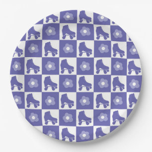 Purple Checkered Roller Skate Paper Plate