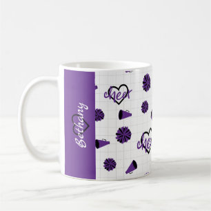 Purple Cheer Hearts, Pom Poms, Megaphone Pattern Coffee Mug