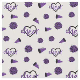 Purple Cheer Hearts, Pom Poms, Megaphone Pattern Fabric