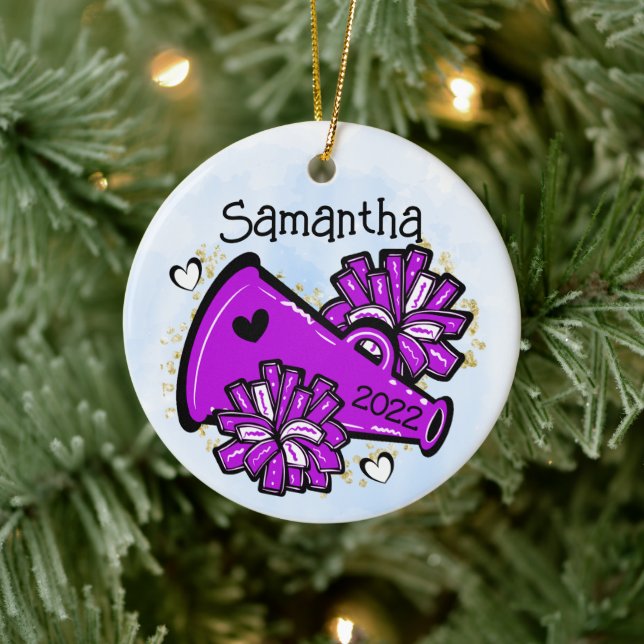 Purple Cheer Ornament Megaphone Pom Pom Cute (Tree)