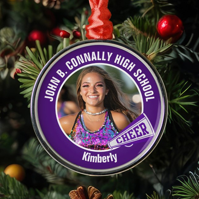 Purple Cheerleader Photo High School Christmas Metal Tree Decoration (Creator Uploaded)
