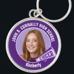 Purple Cheerleader Photo High School Spirit Key Ring<br><div class="desc">This cool customised high school cheerleader photo gift features white typography of your team and player name on a purple keychain with a cheer megaphone. Personalise with your student's photograph and class year as a proud cheerleading parent. A great gift for a mum or dad.</div>