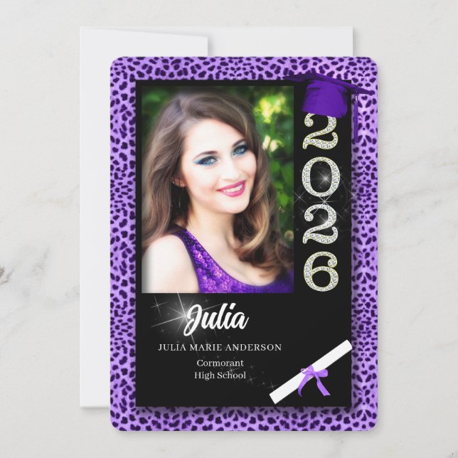 Purple Cheetah Print Class of 2025 Graduation Invitation (Front)