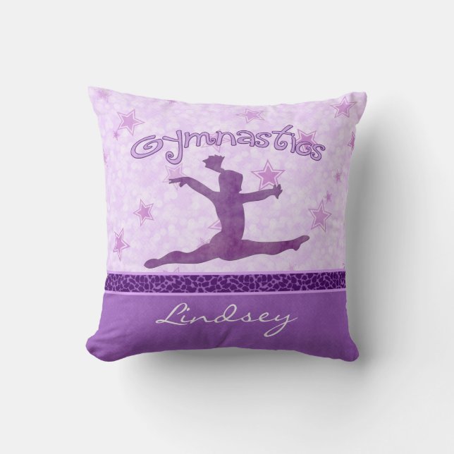Purple Cheetah Print Stripe Gymnastics w/ Monogram Cushion (Front)