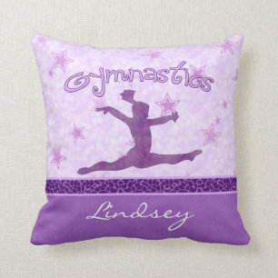 Purple Cheetah Print Stripe Gymnastics w/ Monogram Cushion