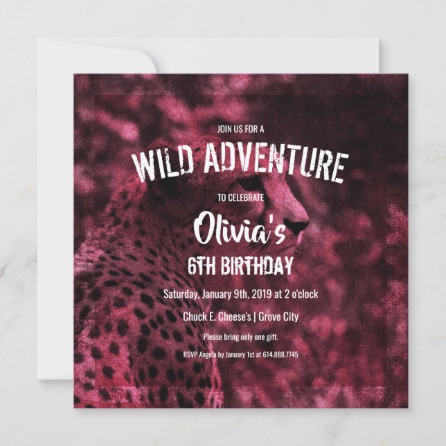 Purple Cheetah Safari Birthday Party Invitation (Front)