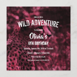 Purple Cheetah Safari Birthday Party Invitation