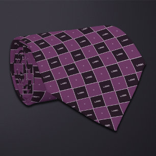 Purple Chequerboard Logo Pattern Tie