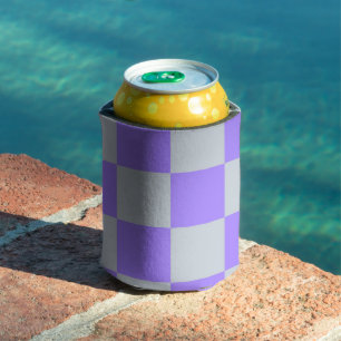 Purple Chequerboard Retro Classic Modern Geometric Can Cooler