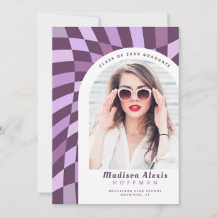 Purple Chequered Arch Photo Retro Graduation Announcement