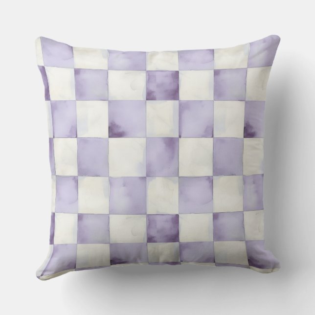 Purple Chequered Decorative Throw Pillow  (Back)