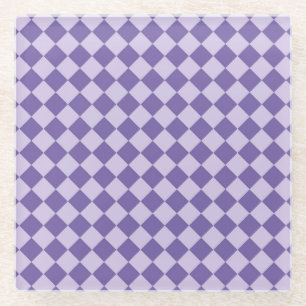 Purple Chequered Diamond Pattern Glass Coaster