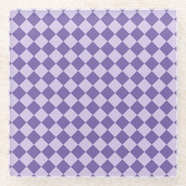 Purple Chequered Diamond Pattern Glass Coaster (Front)