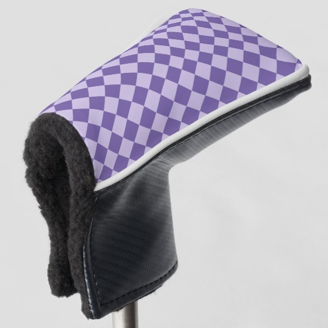 Purple Chequered Diamond Pattern Golf Head Cover (3/4 Front)