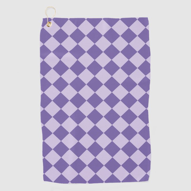 Purple Chequered Diamond Pattern Golf Towel (Front)