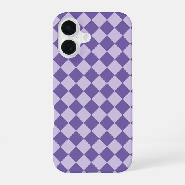 Purple Chequered Diamond Pattern iPhone 16 Case (Back)