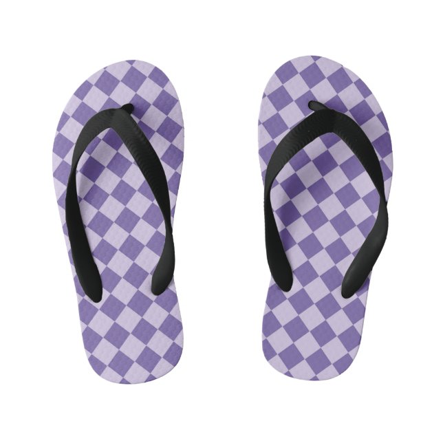 Purple Chequered Diamond Pattern Kid's Flip Flops (Footbed)