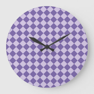 Purple Chequered Diamond Pattern Large Clock