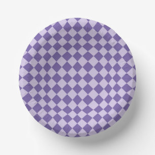 Purple Chequered Diamond Pattern Paper Plate