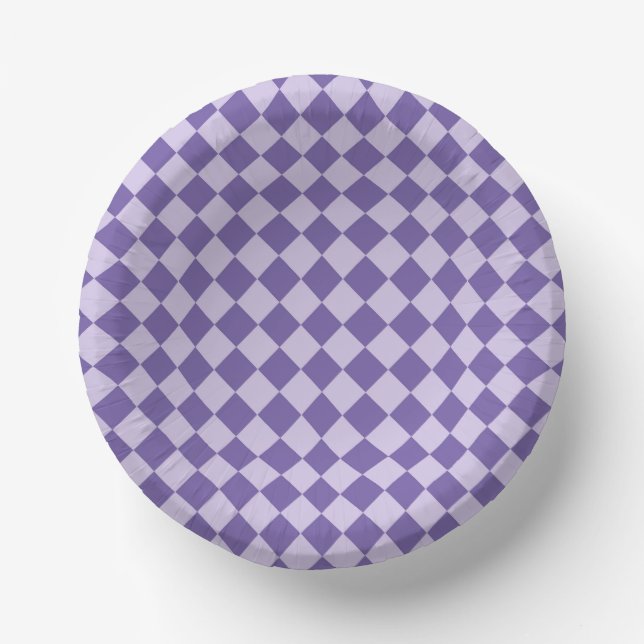 Purple Chequered Diamond Pattern Paper Plate (Front)