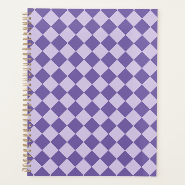Purple Chequered Diamond Pattern Planner (Front)