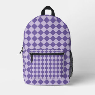 Purple Chequered Diamond Pattern Printed Backpack