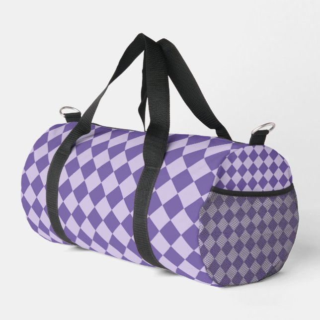 Purple Chequered Diamond Pattern Small Duffle Bag (Right Corner)