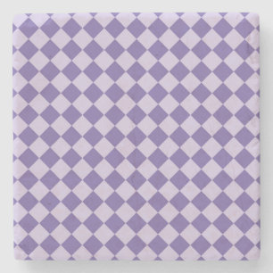 Purple Chequered Diamond Pattern Stone Coaster