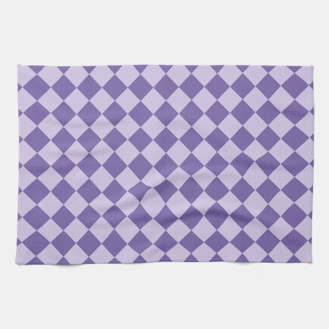 Purple Chequered Diamond Pattern Tea Towel (Horizontal)