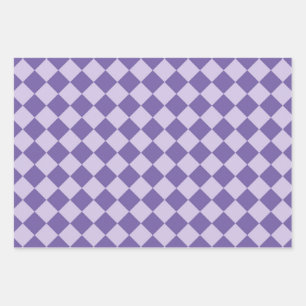 Purple Chequered Diamond Pattern Wrapping Paper Sheet