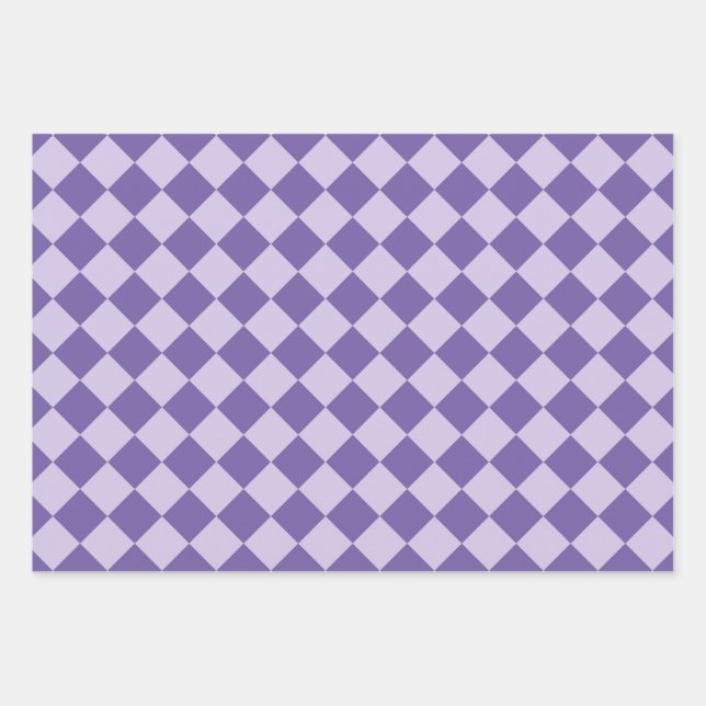 Purple Chequered Diamond Pattern Wrapping Paper Sheet (Front)