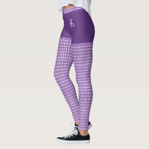 Purple Chequered Fabric Print Initial Personalised Leggings