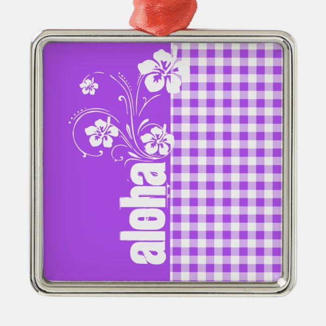 Purple Chequered Gingham; Aloha Metal Tree Decoration (Front)
