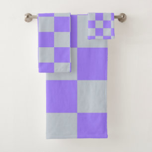 Purple Chequered Gingham Pattern Bath Towel Set