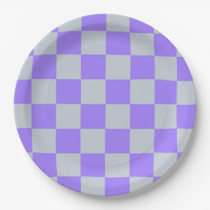 Purple Chequered Gingham Pattern Paper Plate