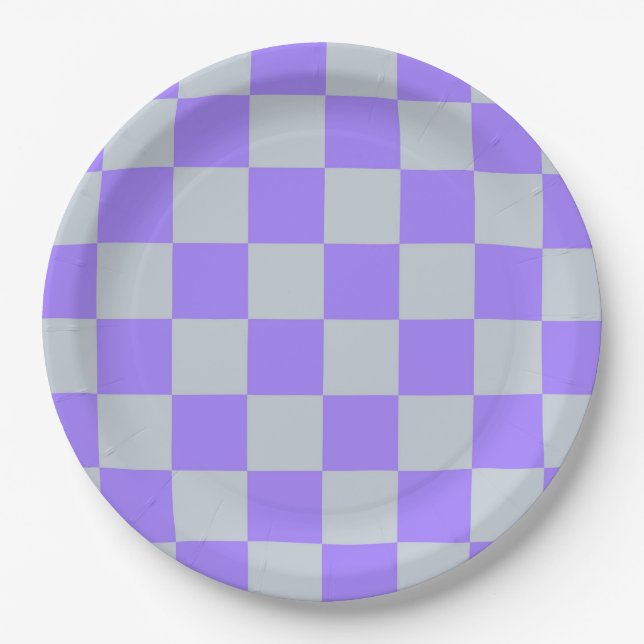Purple Chequered Gingham Pattern Paper Plate (Front)