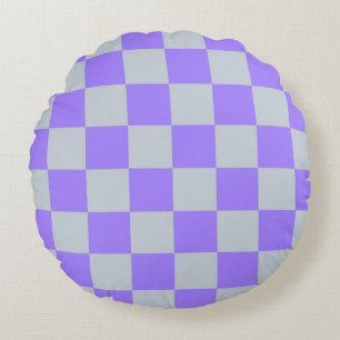 Purple Chequered Gingham Pattern Round Cushion