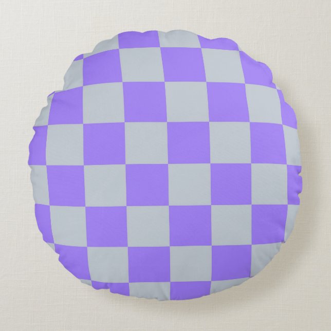 Purple Chequered Gingham Pattern Round Cushion (Front)