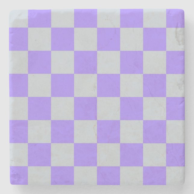 Purple Chequered Gingham Pattern Stone Coaster (Front)