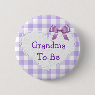 Purple Chequered Grandma to be Baby Shower Button