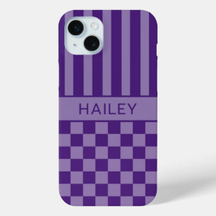 Purple Chequered Striped Personalised Case