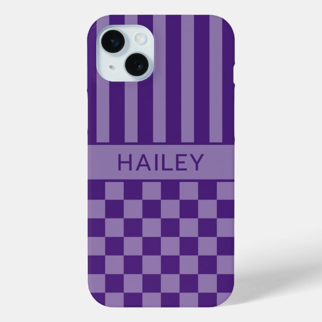 Purple Chequered Striped Personalised Case (Back)