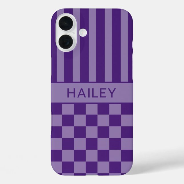 Purple Chequered Striped Personalised Case-Mate iPhone Case (Back)
