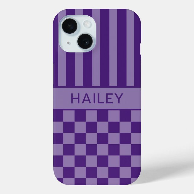 Purple Chequered Striped Personalised Case-Mate iPhone Case (Back)