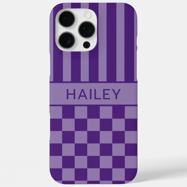 Purple Chequered Striped Personalised Case-Mate iPhone Case (Back)